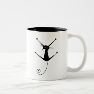Black Whimsy Kitty 10 Two-Tone Coffee Mug