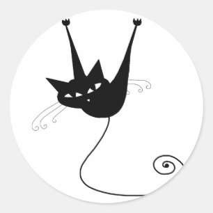 Black Whimsy Kitty 1 Classic Round Sticker
