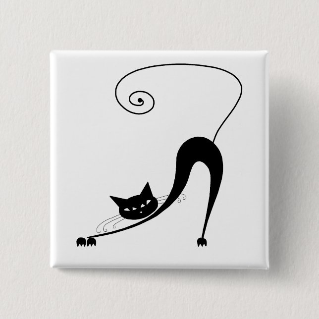 Black Whimsy Kitty 2 Inch Square Button (Front)