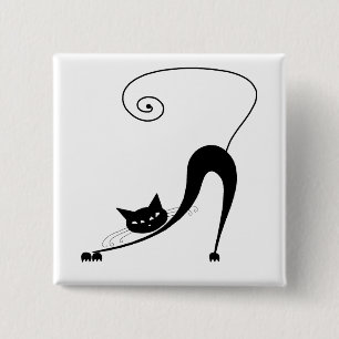 Black Whimsy Kitty 2 Inch Square Button