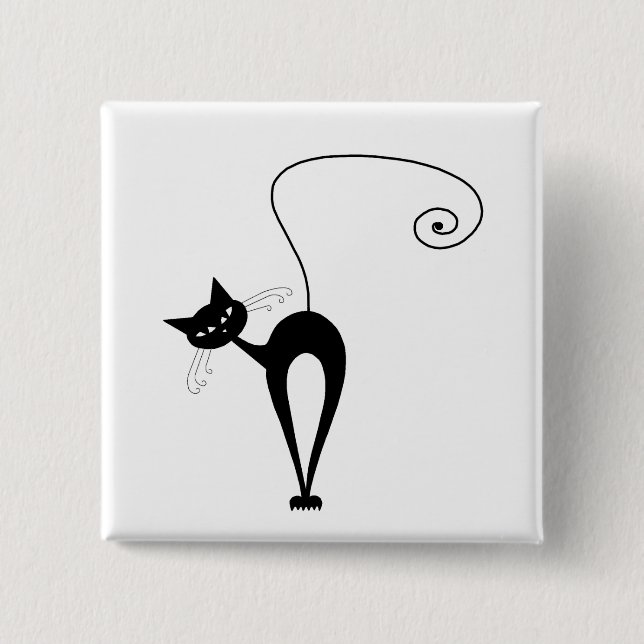 Black Whimsy Kitty 3 2 Inch Square Button (Front)
