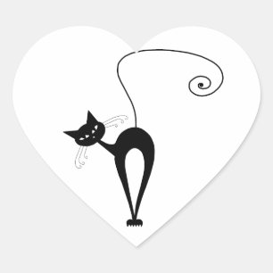 Black Whimsy Kitty 3 Heart Sticker