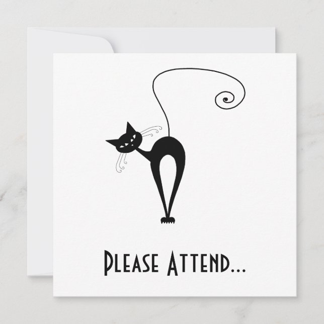 Black Whimsy Kitty 3 Invitation (Front)