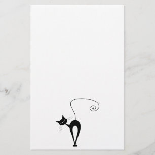 Black Whimsy Kitty 3 Stationery