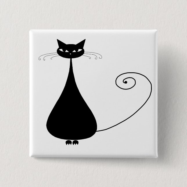 Black Whimsy Kitty 4 2 Inch Square Button (Front)