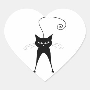 Black Whimsy Kitty 6 Heart Sticker