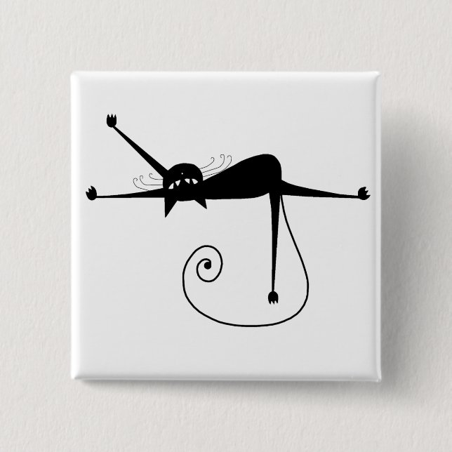 Black Whimsy Kitty 7 2 Inch Square Button (Front)