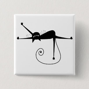 Black Whimsy Kitty 7 2 Inch Square Button