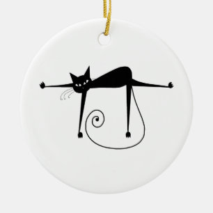 Black Whimsy Kitty 8 Ceramic Ornament