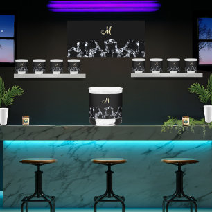 Black Whiskey Glass Monogram Sparkling Ice Cubes 