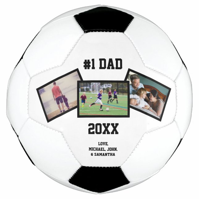 Black White #1 Dad 3 Photo Father's Day  Soccer Ball (Front)