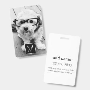 Black White 1 Photo Collage Custom Monogram Badge