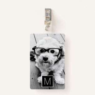 Black White 1 Photo Collage Custom Monogram Badge