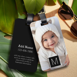 Black & White 1 Photo Collage Custom Monogram Luggage Tag