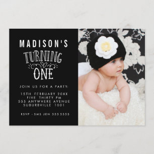 Black & White 1st Birthday Personalized Photo Card
