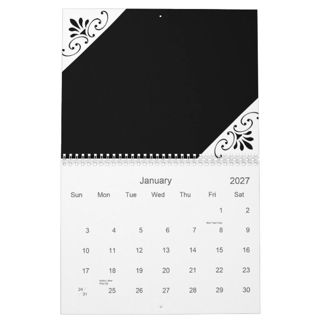 Black & White 2010 Calendar (Jan 2027)