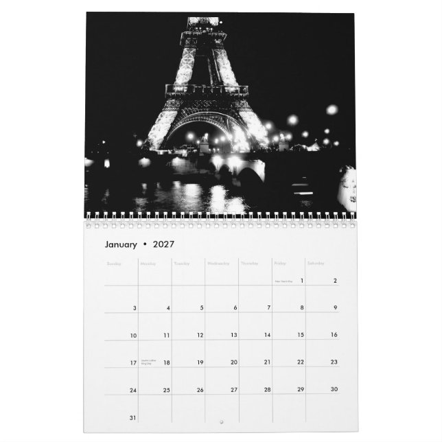 Black & White 2012 Calendar (Jan 2027)