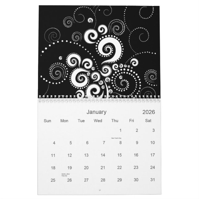 Black & White 2012 Calendar (Jan 2026)