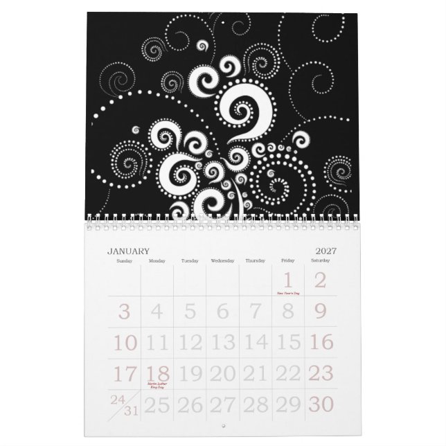 Black & White 2015 Calendar (Jan 2027)