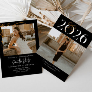 Black & White 2026 Coquette Bow Photo Graduation Invitation