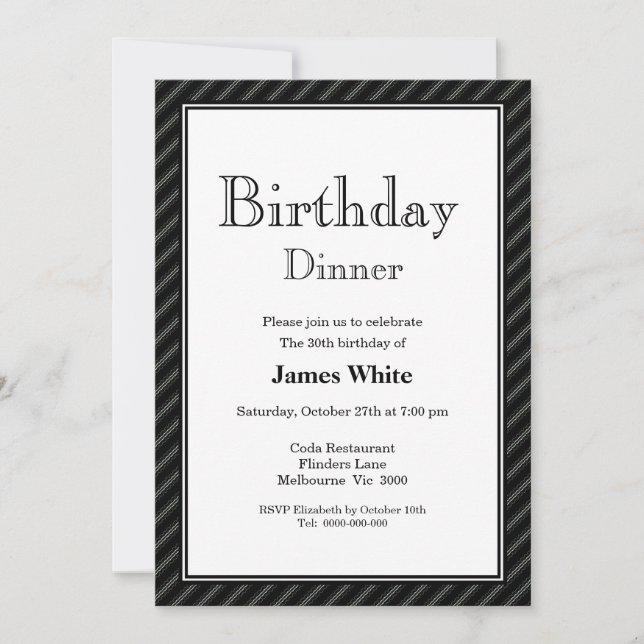 Black & White 30th Birthday Dinner Invitation (Front)
