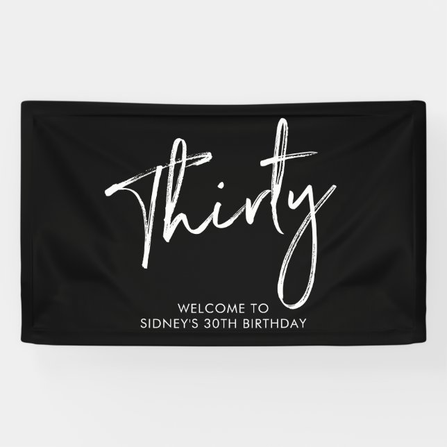 Black & White 30th Birthday Party Welcome Banner (Horizontal)