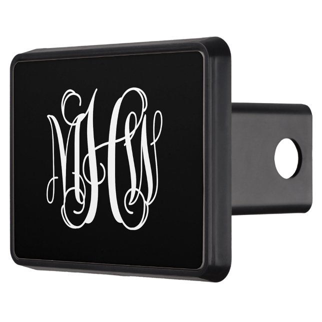 Black White 3 Initials Vine Script Monogram DIY BG Trailer Hitch Cover (Creator Uploaded)