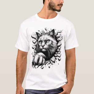 Black White 3D Realistic Cat Unique Royal T-Shirt