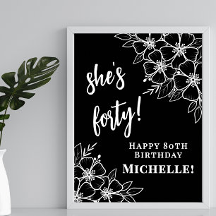 Black White 40th Birthday Party Wlecome Poster