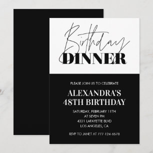 Black White 48th birthday invitations Dinner 