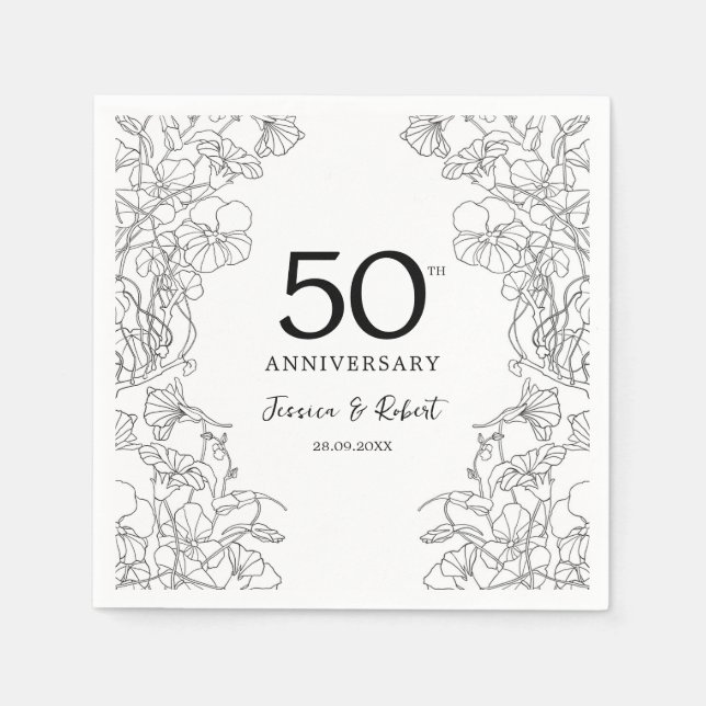 Black White 50th Anniversary Napkin (Front)