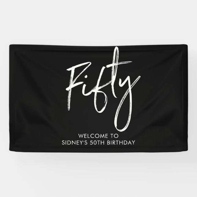 Black & White 50th Birthday Party Welcome Banner (Horizontal)