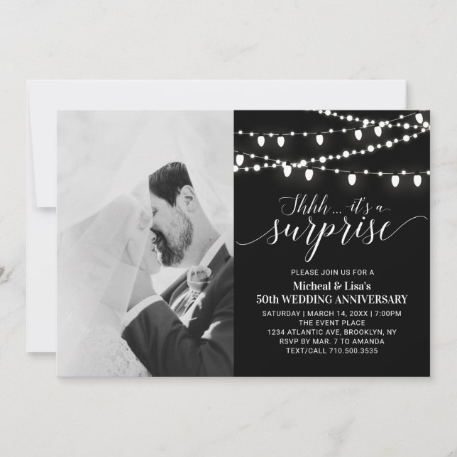 Black & White 50th Photo Wedding Anniversary Invitation (Front)