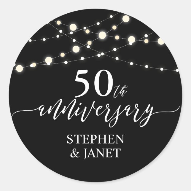 Black & White 50th Wedding Anniversay Celebration Classic Round Sticker (Front)