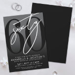 Black White 60th Anniversary Party Invitation<br><div class="desc">Celebrate sixty years of love with this modern 60th wedding anniversary invitation. The design features a sleek grey background with a subtle black gradient for a classic, elegant look, perfect for the traditional “diamond” theme. A large black "60" stretches across most of the card, with a handwritten script-style white "Sixty"...</div>