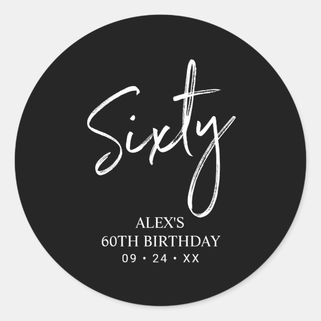 Black & White 60th Birthday Party Favour Thank you Classic Round Sticker (Front)