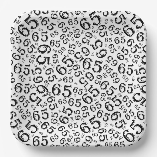  Black/White 65th Random Number Pattern Paper Plate (Front)