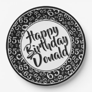 Black/White 65th Random Number Pattern Paper Plate