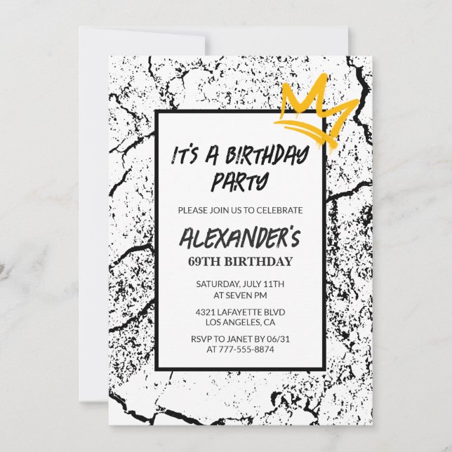 Black White 69th birthday invitation Men Graffiti  (Front)
