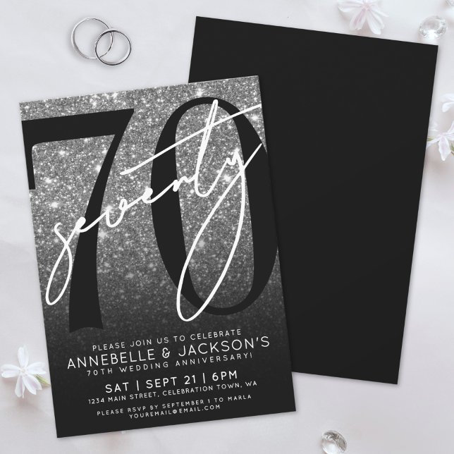 Black White 70th Wedding Anniversary Invitation (Black White 70th Wedding Anniversary Invitation)