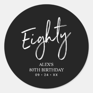 Black & White 80th Birthday Party Favour Thank you Classic Round Sticker