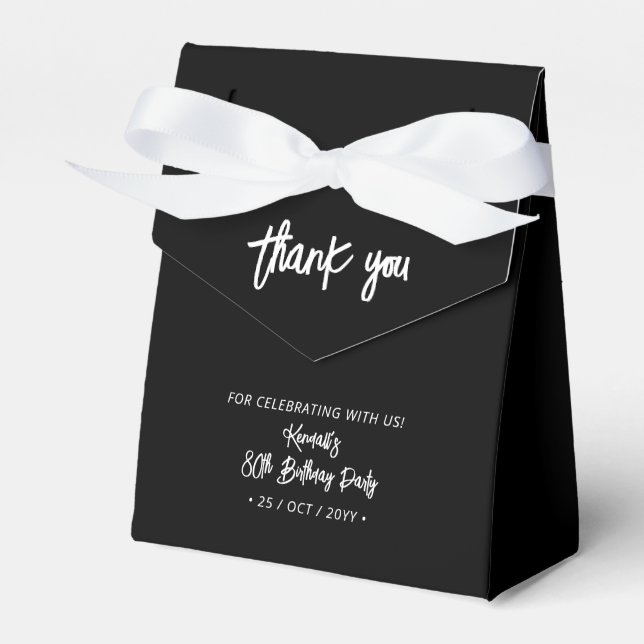 Black & White | 80th Birthday Party Thank you Favor Box (Front Side)