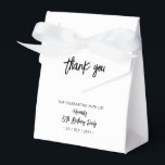 Black & White | 80th Birthday Party Thank you Favor Box<br><div class="desc">Give thanks to your guests with this personalized birthday party favour box. This design features chic brush lettering "Thank you" "Your name's 80th Birthday Party. This custom favour box will add a personal touch to your special celebrations. Matching invitations and party supplies are available at my shop BaraBomDesign.</div>