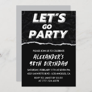 Black White 98th birthday invitations Men