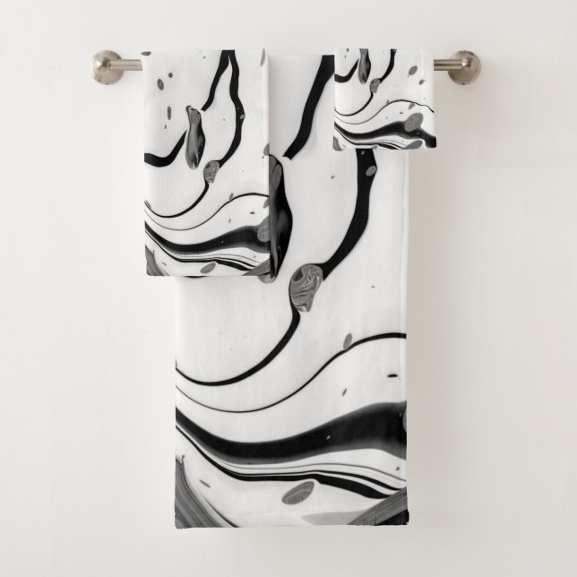 Black White Abstract Bath Towel Set (Insitu)
