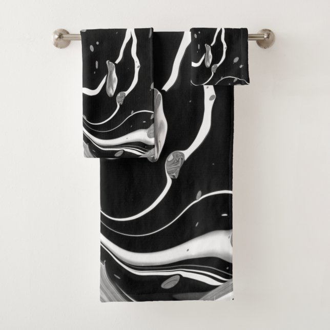 Black White Abstract Bath Towel Set (Insitu)