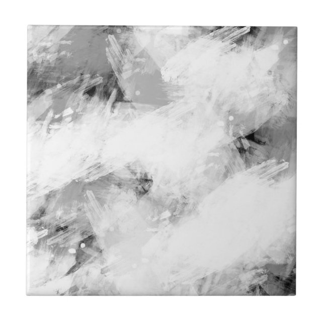 Black White Abstract Brushstrokes  Tile (Front)