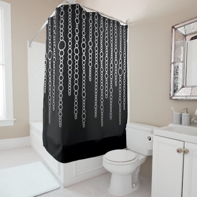 Black & White Abstract Chains Shower Curtain (In Situ)