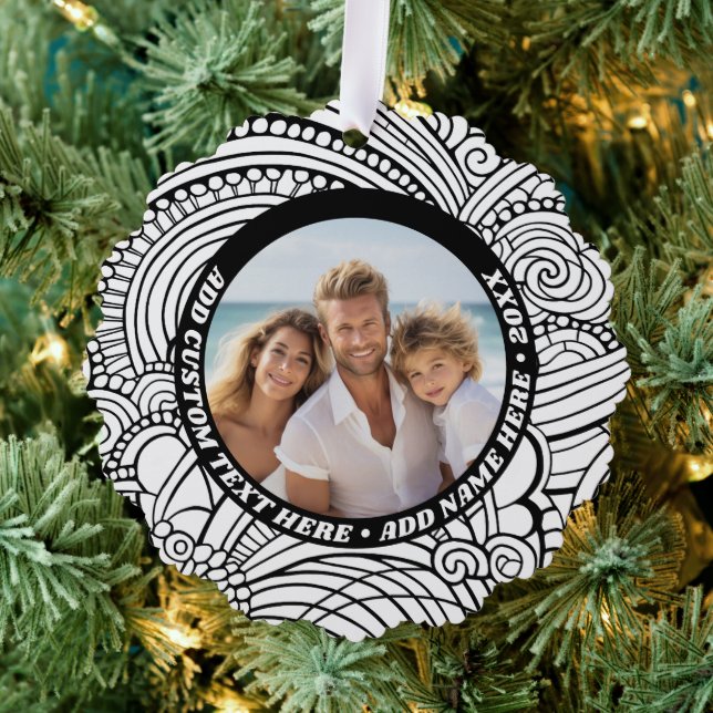 Black White Abstract Colouring - Christmas Photo Ornament Card (Insitu (Tree))