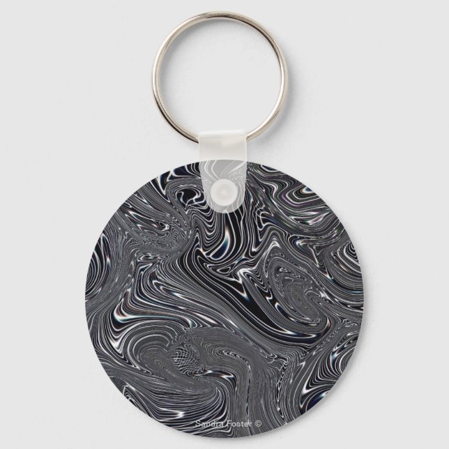 Black & White Abstract Digital Art Keychain (Front)